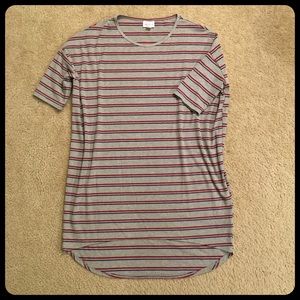 LuLaRoe Striped Irma Tunic Top navy and red